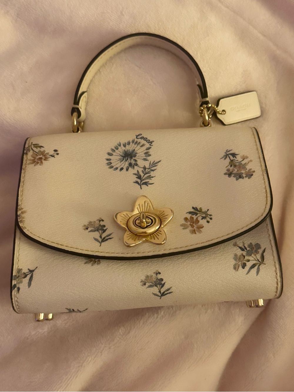 Coach Cream Floral Top Handle Satchel with Gold Hardware